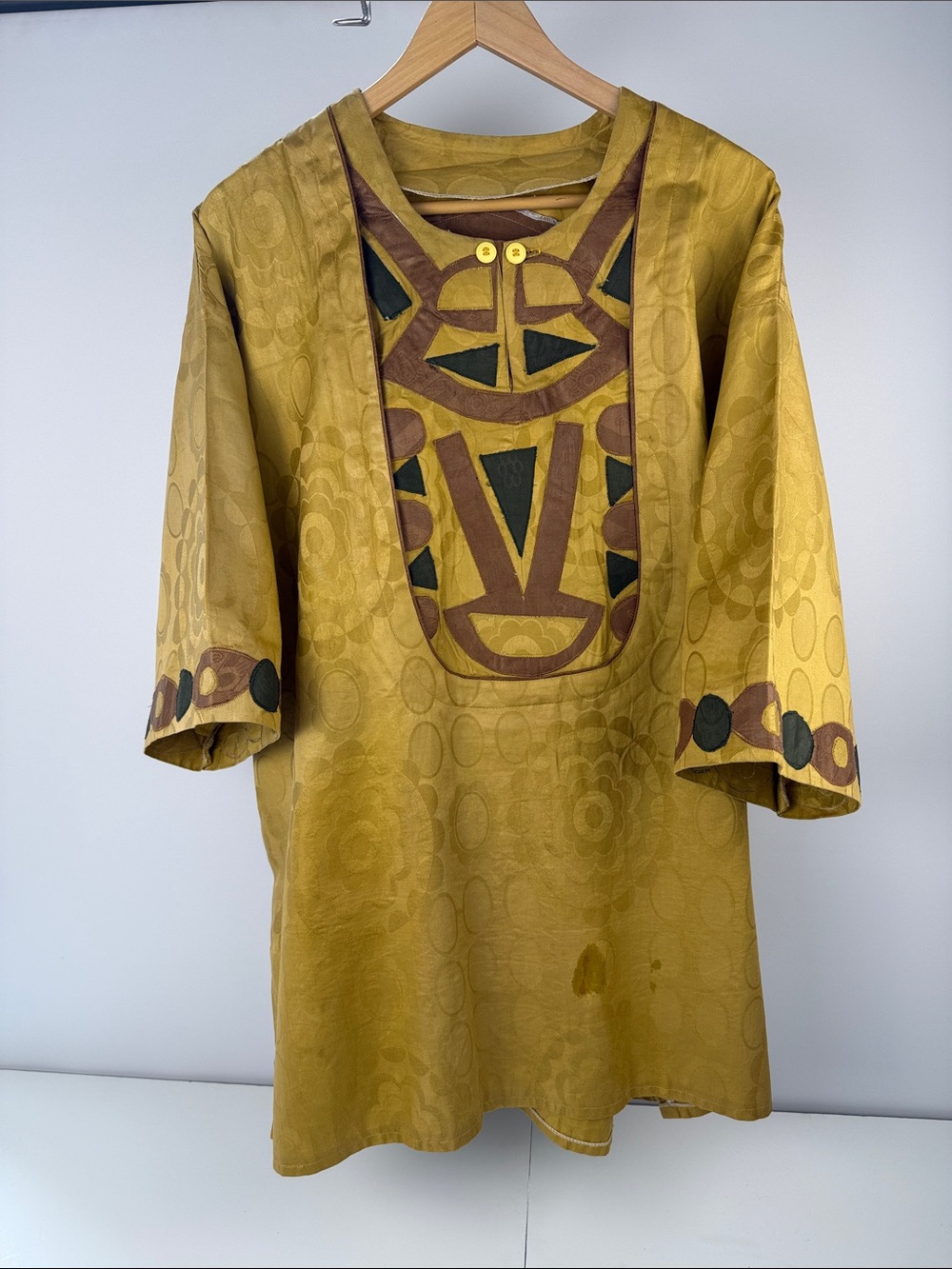 African Mustard Yellow Embroidered Tunic Top - Unbranded - Picture 3 of 4